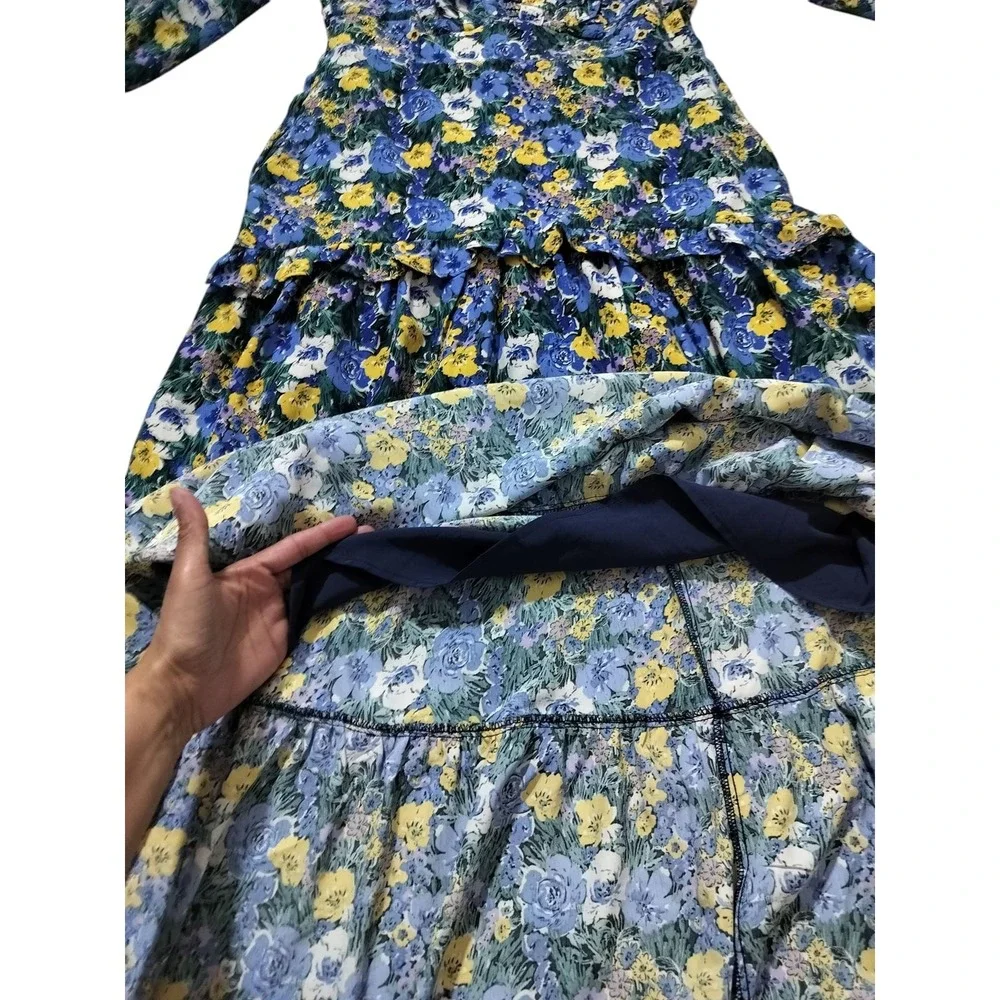 Code x Mode Women's‎ Blue Yellow Ruffle Tiered Floral Casual Maxi Dress Size S